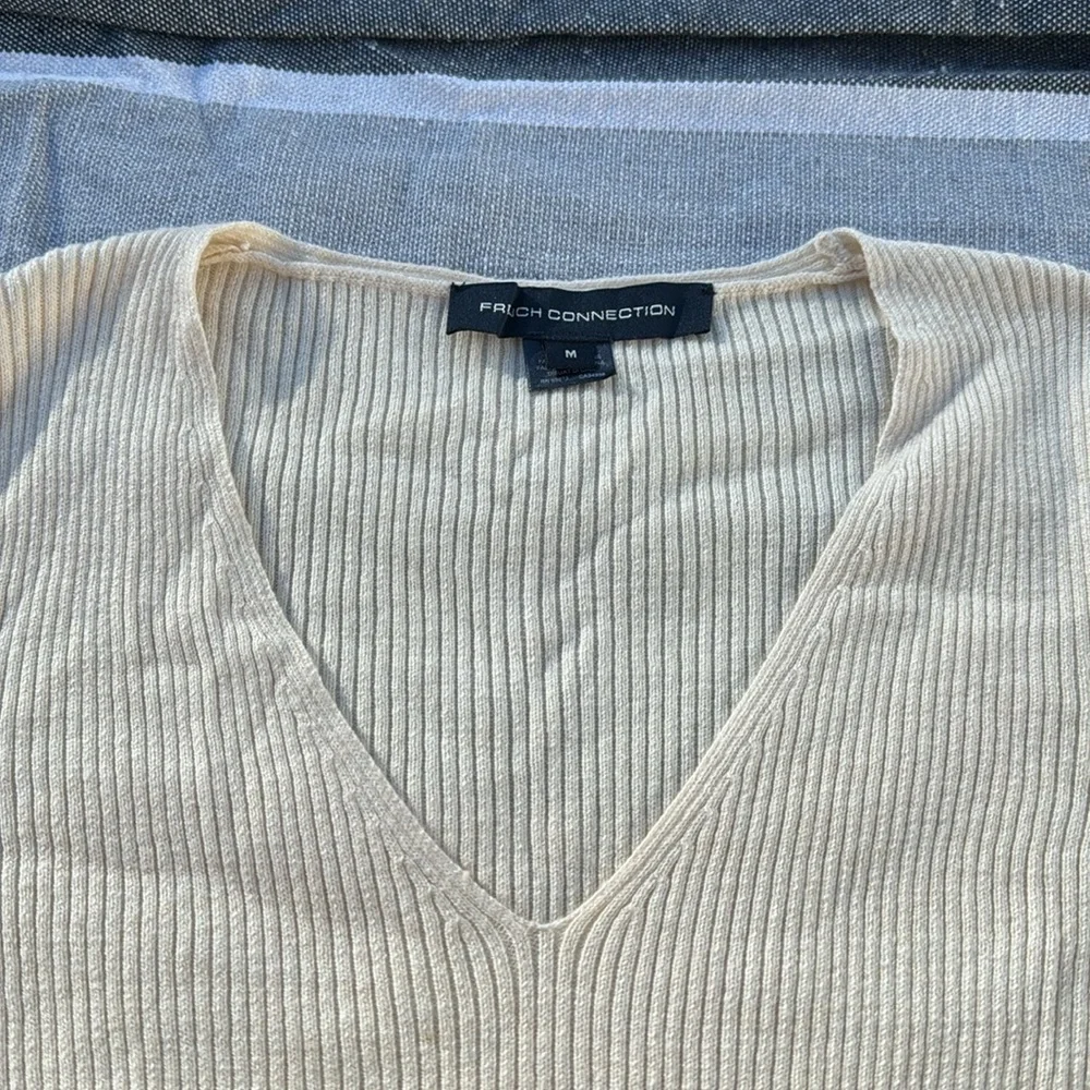 French Connection Virgie White Ribbed Bell Sleeve Sweater, Medium - Picture 4 of 7